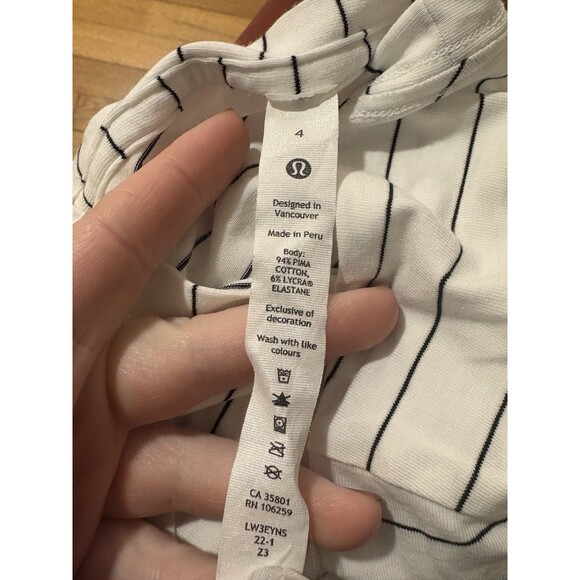 Lululemon Size 4 Love Crew Short Sleeve Shirt White Black Striped - Picture 5 of 5